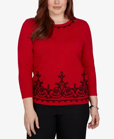 Alfred Dunner Plus Size Border Scroll Soutache Sweater In Multi