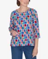 Alfred Dunner Petite Key Items Box Print Short Sleeve Top In Multi