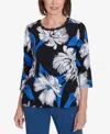 Alfred Dunner Petite Key Items Brushstroke Print Crew Neck Tee In Multi