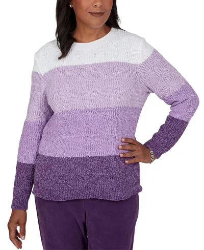 Alfred Dunner Women's Cable-knit Colorblock Crewneck Sweater In Amthyst