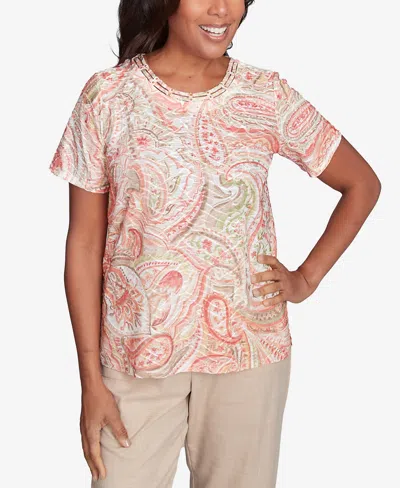 Alfred Dunner Women's Catalina Island Double-knotted Paisley Top In Tangerine