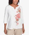 Alfred Dunner Women's Catalina Island Romantic Embroidered Floral Top In Brown