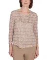 Alfred Dunner Plus Size Charm School Space Dye Textured Top With Necklace In Toast