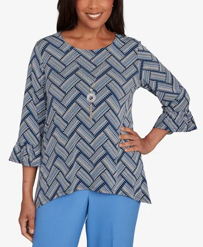 Alfred Dunner Women's Chevron Textured Knit Top With Necklace In Multi