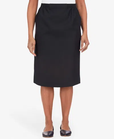 Alfred Dunner Women's Cinch Waist Midi Skirt With Slant Pockets In Black
