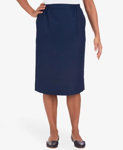 Alfred Dunner Women's Cinch Waist Midi Skirt With Slant Pockets In Navy