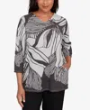 Alfred Dunner Women's Classic Abstract Floral Stripe V-neck Top In Multi