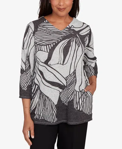 Alfred Dunner Women's Classic Abstract Floral Stripe V-neck Top In Multi