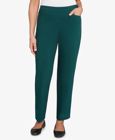 Alfred Dunner Women's Classic Allure Fitted Stretch Short Length Pants In Green