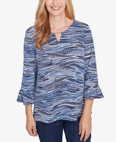 Alfred Dunner Women's Classic Beaded Split Neck Top In Navy