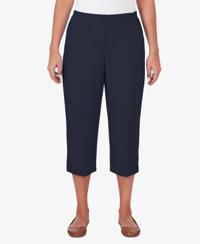 Alfred Dunner Petite Classics Button Hem Denim Capri Pants In Navy