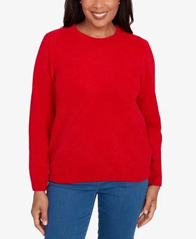 Alfred Dunner Women's Classic Cable Chenille Pullover Sweater In Red