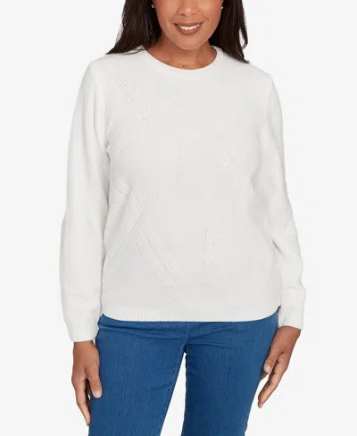 Alfred Dunner Women's Classic Cable Chenille Pullover Sweater In White