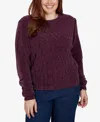 Alfred Dunner Plus Size Classic Cable Pullover Chenille Sweater In Burgundy