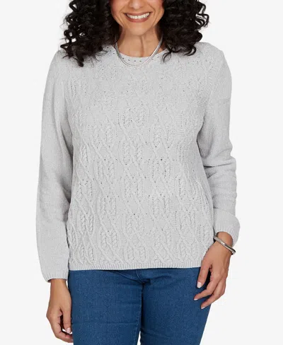 Alfred Dunner Women's Classic Cable Pullover Chenille Sweater In Gray