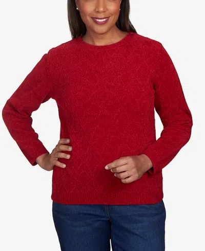 Alfred Dunner Petite Classics Chenille Diamond Turtleneck Sweater In Crimson