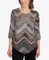 Alfred Dunner Plus Size Classic Chevron Stripe Crew Neck Top In Brown