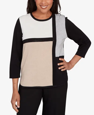 Alfred Dunner Women's Classic Color Block Long Sleeve Sweater In Black