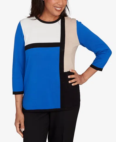 Alfred Dunner Women's Classic Color Block Long Sleeve Sweater In Blue