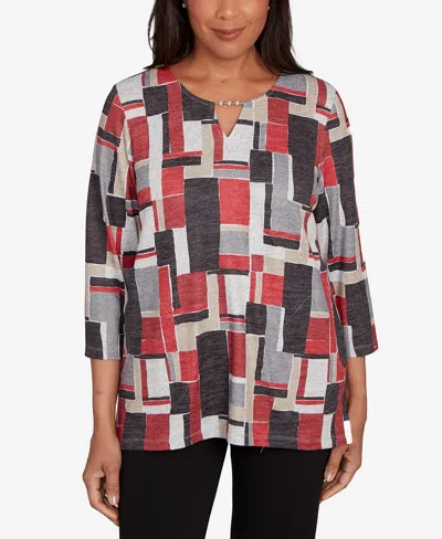 Alfred Dunner Women's Classic Color Block Split Beaded Neck Top In Multi