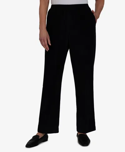 Alfred Dunner Women's Classic Corduroy Elastic Waist Medium Length Pants In Black