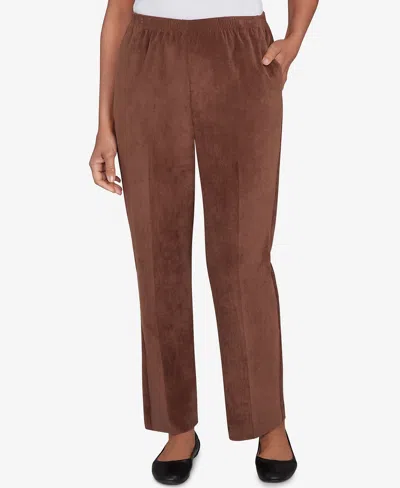 Alfred Dunner Women's Classic Corduroy Elastic Waist Short Length Pants In Brown