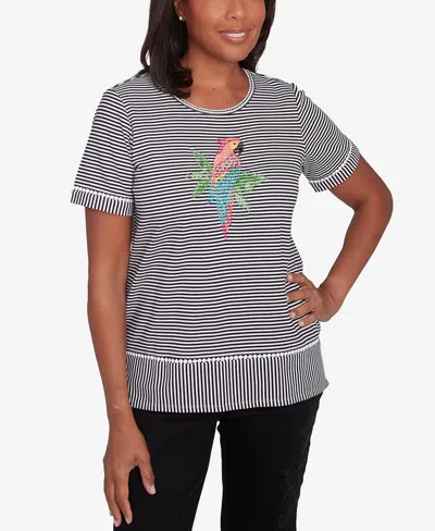 ALFRED DUNNER WOMEN'S CLASSIC CREWNECK PARROT STRIPED TOP