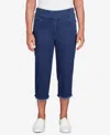 Alfred Dunner Petite Classic Neutrals Superstretch Denim Fringe Capri Pants In Dark Denim