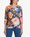 Alfred Dunner Women's Classic Dramatic Floral Lace Neck Top In Multi