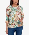 Alfred Dunner Petite Classics Earth Floral Crew Neck Top In Multi