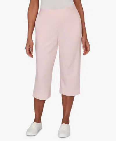 Alfred Dunner Women's Classic Everyday French Terry Flat Front Capri Pants In Pink