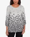 Alfred Dunner Plus Size Classic Floral Border Gathered Sleeve Top In Multi