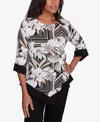 Alfred Dunner Petite Classics Floral Geometric Crewneck Top With Necklace In Neutral Multi