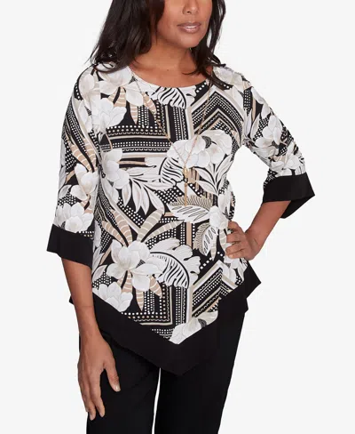 ALFRED DUNNER WOMEN'S CLASSIC FLORAL GEOMETRIC CREWNECK TOP WITH NECKLACE