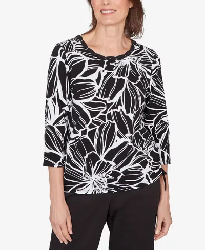 ALFRED DUNNER WOMEN'S CLASSIC FLORAL LINEWORK SIDE TIE RUCHED TOP
