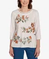 Alfred Dunner Women's Classic Floral Squirrel Harvest Top In White