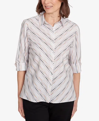 Alfred Dunner Women's Classic Mitered Textured Stripe Button Front Top