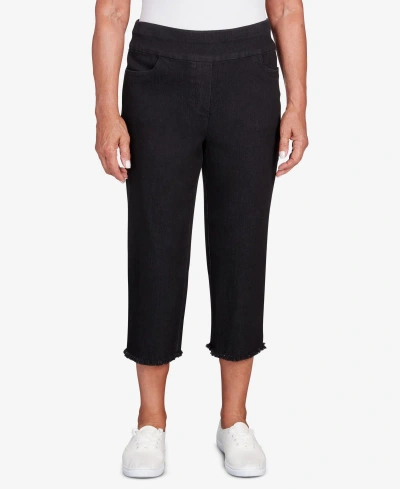 Alfred Dunner Petite Classic Neutrals Superstretch Frayed Hem Denim Capri Pants In Black