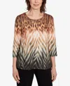 Alfred Dunner Women's Classic Ombre Animal Skin Three Quarter Sleeve Top In Multi