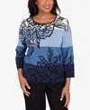 Alfred Dunner Women's Classic Ombre Floral Block Stripe Sweater In Blue