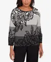 Alfred Dunner Women's Classic Ombre Floral Block Stripe Sweater In Gray