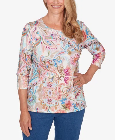 Alfred Dunner Women's Classic Paisley Floral Pleated Neck Top In Multi