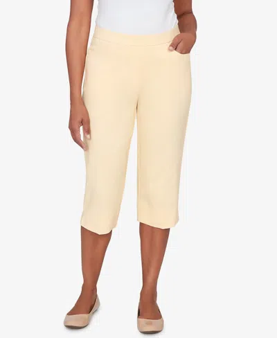 Alfred Dunner Women's Classic Pastel Millenium Allure Clamdigger Pants In Yellow