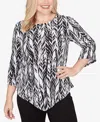 Alfred Dunner Women's Classic Puff Print Abstract Feather Top In Multi