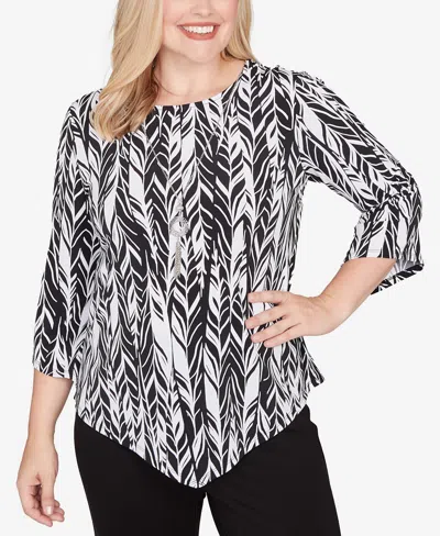 Alfred Dunner Women's Classic Puff Print Abstract Feather Top In Multi