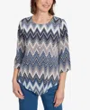Alfred Dunner Women's Classic Puff Print Textured Chevron Top In Blue