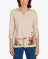 Alfred Dunner Plus Size Classic Scarecrow Bordered Keyhole Neck Top In Multi