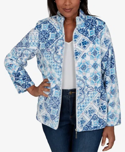 Alfred Dunner Women's Classic Soft Medallion Zip Front Jacket In Blue