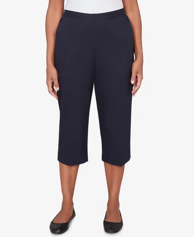 Alfred Dunner Women's Classic Solid Twill Button Hem Capri Pants In Blue