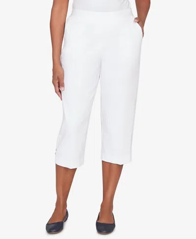 Alfred Dunner Women's Classic Solid Twill Button Hem Capri Pants In White